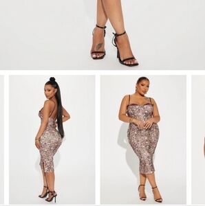 Fashion Nova Gold Sequin Midi Pencil Skirt